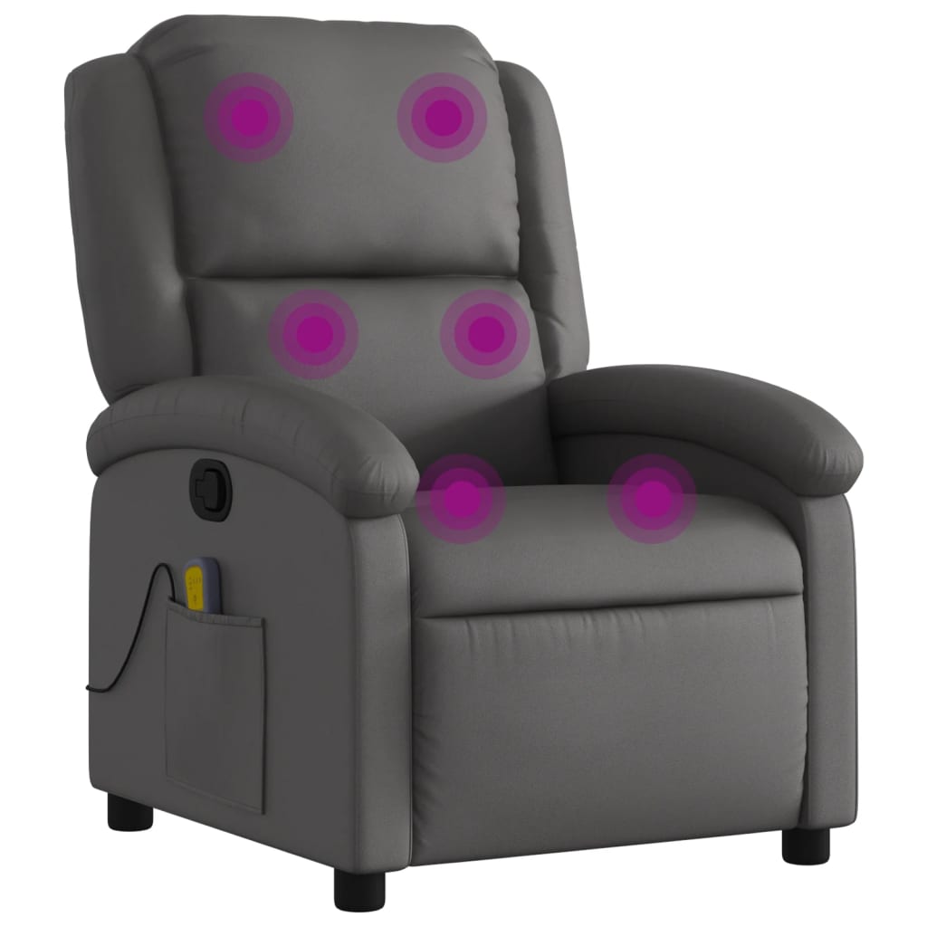 Vidaxl sillón reclinable de masaje cuero auténtico gris
