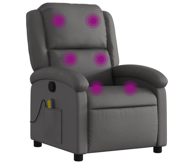 Vidaxl sillón reclinable de masaje cuero auténtico gris