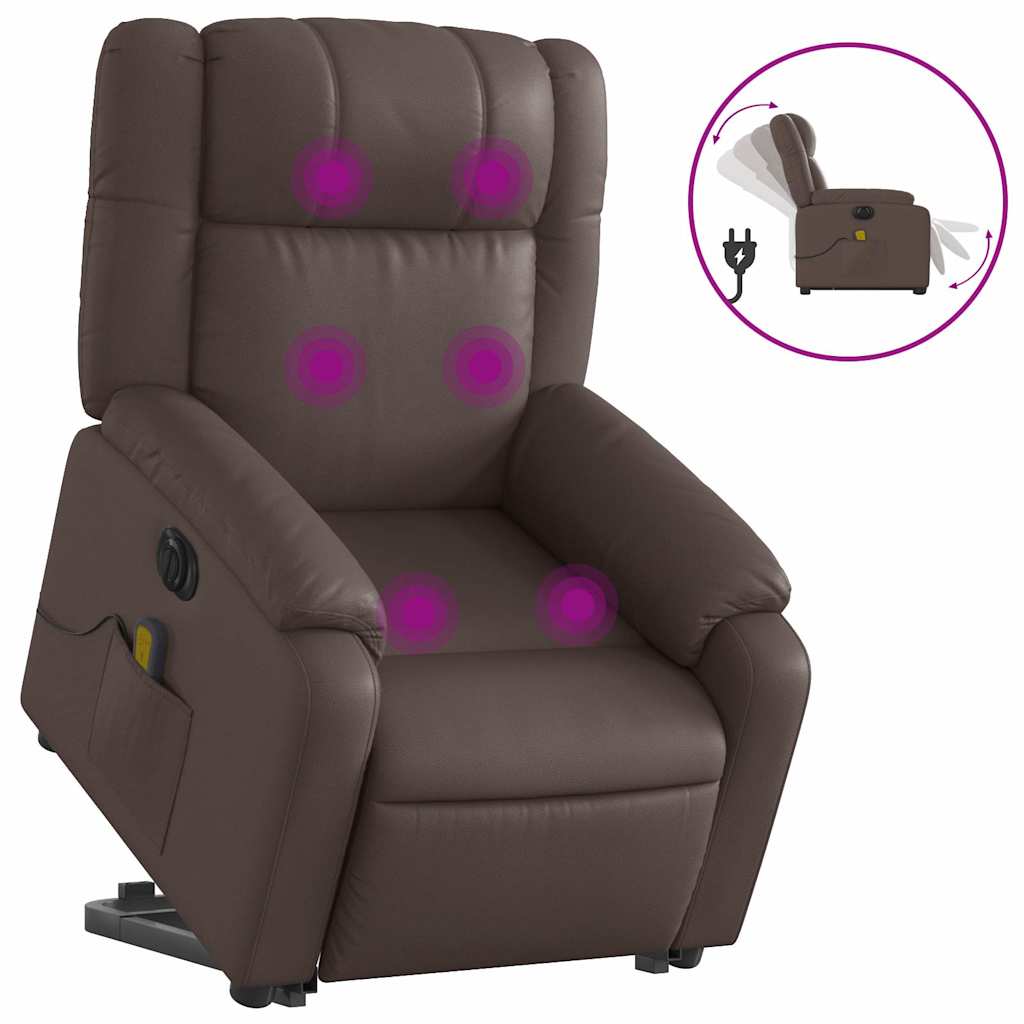 Vidaxl sillón de masaje elevable eléctrico cuero sintético marrón