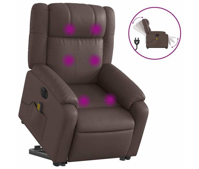 Vidaxl sillón de masaje elevable eléctrico cuero sintético marrón