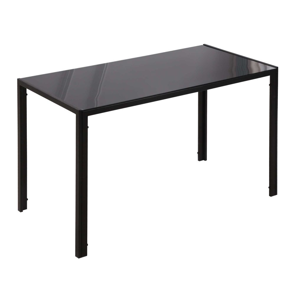 homcom mesa de comedor de cristal mesa rectangular para 4-6 personas con patas de metal para cocina salon 120x60x75 cm negro