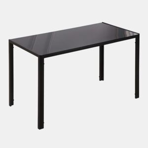HOMCOM Mesa de Jantar de Vidro, Mesa Retangular para 4-6 Pessoas com Pernas de Metal, para Cozinha e Sala, 120x60x75 cm, Preto