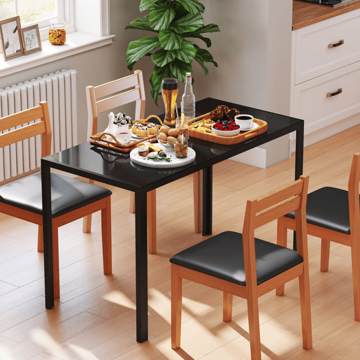 HOMCOM Mesa de Jantar de Vidro, Mesa Retangular para 4-6 Pessoas com Pernas de Metal, para Cozinha e Sala, 120x60x75 cm, Preto