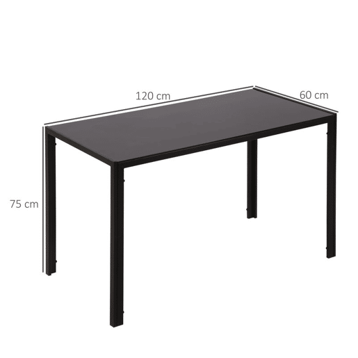 HOMCOM Mesa de Jantar de Vidro, Mesa Retangular para 4-6 Pessoas com Pernas de Metal, para Cozinha e Sala, 120x60x75 cm, Preto