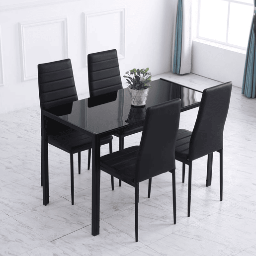 HOMCOM Mesa de Jantar de Vidro, Mesa Retangular para 4-6 Pessoas com Pernas de Metal, para Cozinha e Sala, 120x60x75 cm, Preto