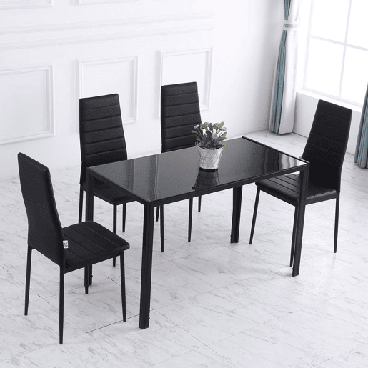 HOMCOM Mesa de Jantar de Vidro, Mesa Retangular para 4-6 Pessoas com Pernas de Metal, para Cozinha e Sala, 120x60x75 cm, Preto