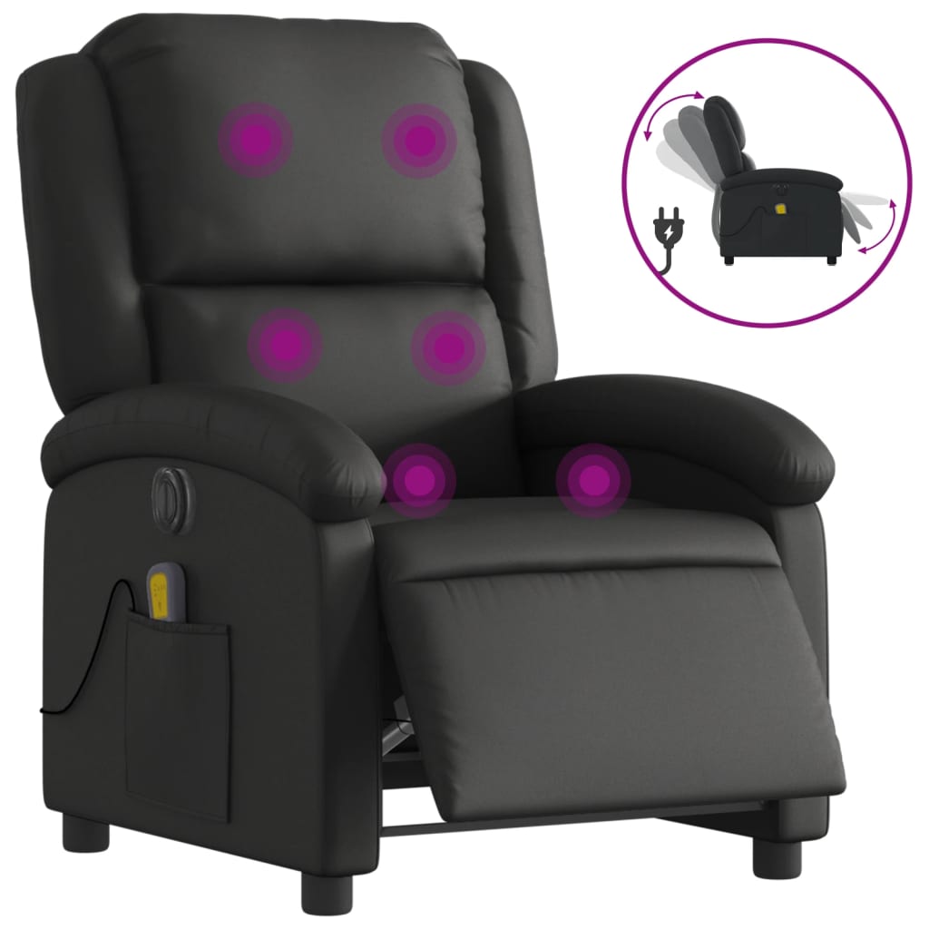 Vidaxl sillón reclinable de masaje eléctrico cuero auténtico negro