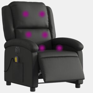 vidaXL Poltrona de massagens reclinável elétrica couro genuíno preto