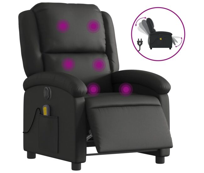 Vidaxl sillón reclinable de masaje eléctrico cuero auténtico negro