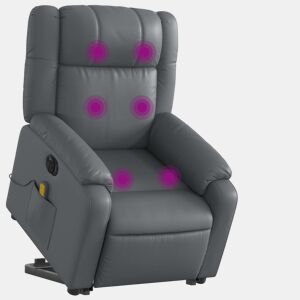 vidaXL Poltrona reclinável elevatória elétrica couro artificial cinza