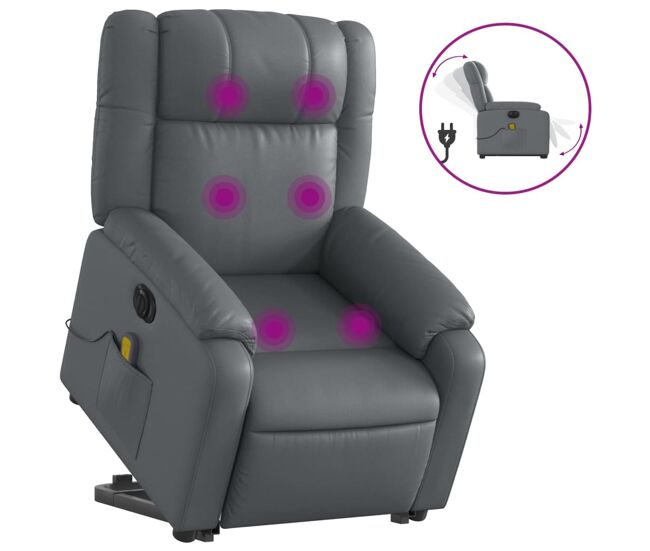 Vidaxl sillón de masaje elevable eléctrico cuero sintético gris