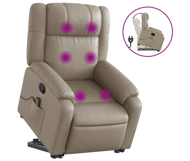 Vidaxl sillón reclinable masaje pie cuero artificial color capuchino