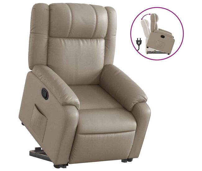 Vidaxl sillón reclinable elevable cuero artificial color capuchino