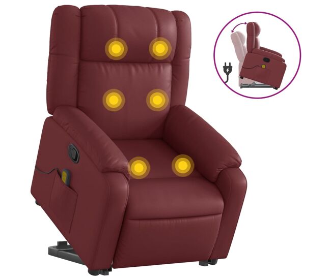 Vidaxl sillón reclinable de masaje de pie cuero artificial rojo tinto