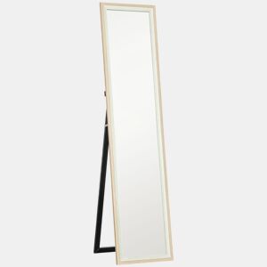 HOMCOM Espelho de Pé 37x157 cm Espelho de Corpo Inteiro com Estrutura de MDF e Suporte para Sala de Estar Dormitório Branco e Madeira Clara