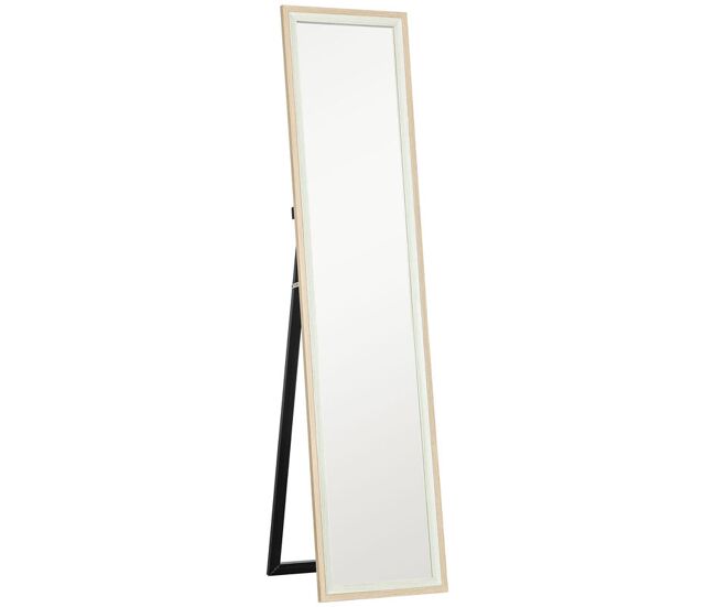 Homcom espejo de pie cuerpo entero 157x37 cm, espejo grande de pared con marco bicolor, de pie, inclinado o colgante, para salón, dormitorio, pasillo,