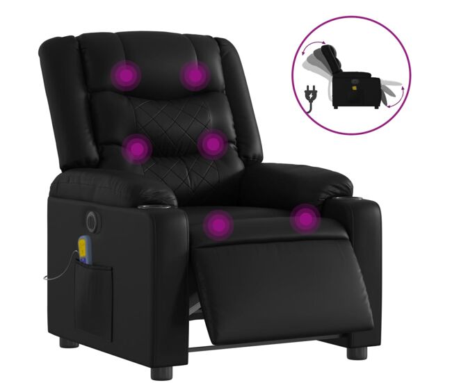 Vidaxl sillón de masaje reclinable eléctrico cuero sintético negro