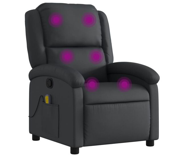 Vidaxl sillón reclinable de masaje cuero auténtico negro