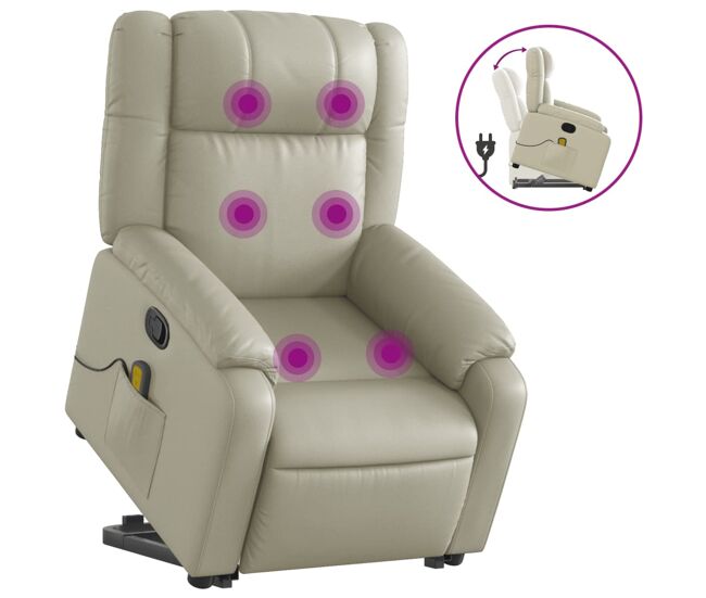 Vidaxl sillón reclinable de masaje de pie cuero artificial color crema