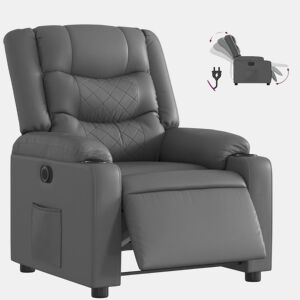 vidaXL Poltrona reclinável elétrica couro artificial cinzento
