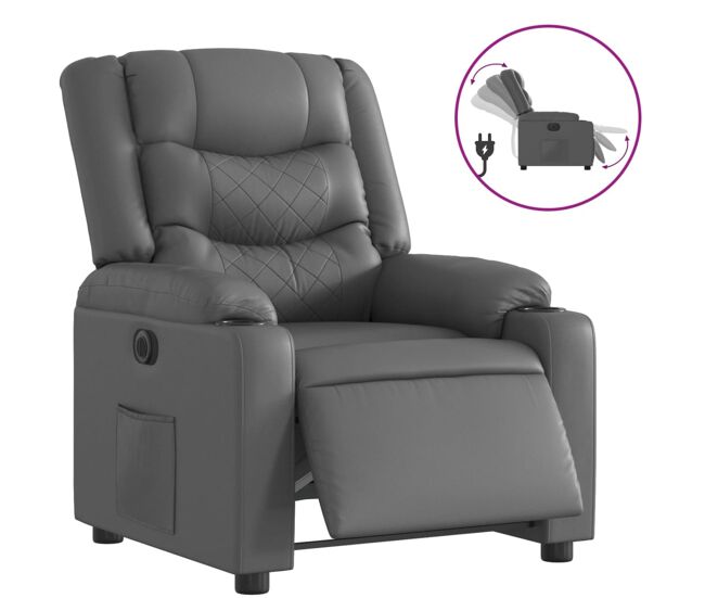 Vidaxl sillón reclinable eléctrico de cuero sintético gris