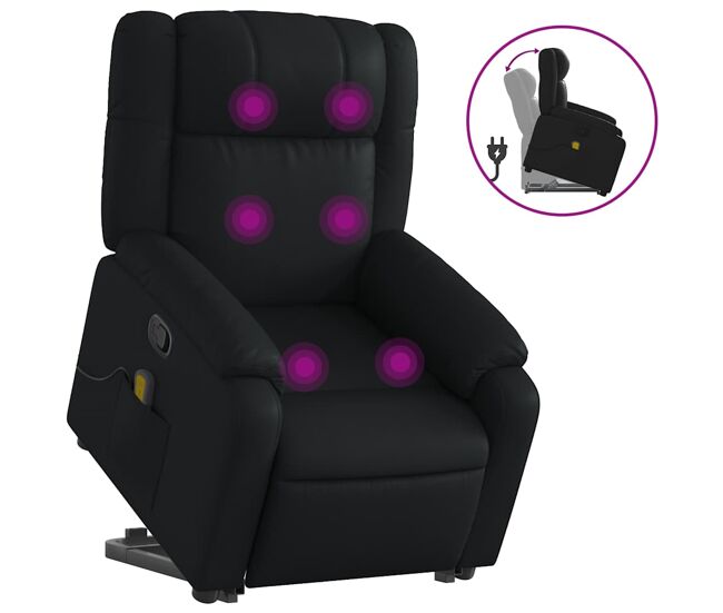 Vidaxl sillón reclinable de masaje de pie cuero artificial negro