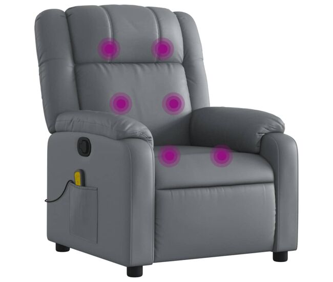 Vidaxl sillón de masaje reclinable cuero sintético gris