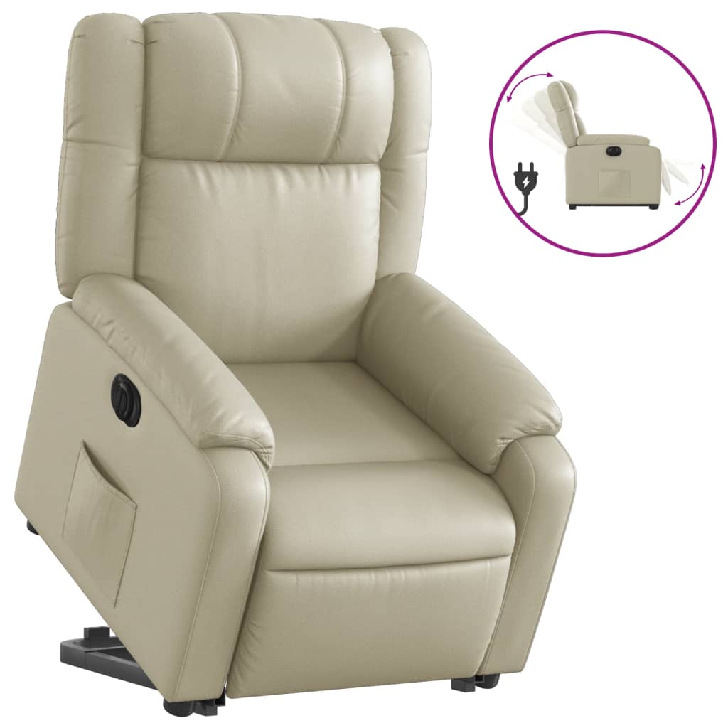 Vidaxl sillón reclinable elevable eléctrico de cuero sintético crema