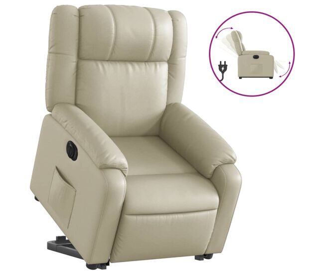 Vidaxl sillón reclinable elevable eléctrico de cuero sintético crema