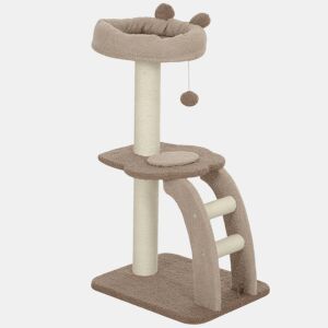PawHut Arranhador para Gatos Altura 88 cm Arranhador para Gatos Torre para Gatos com Cama Plataforma Bolsa Suspensa Escada e Poste de Juta 48x40x88 cm Marrom Claro