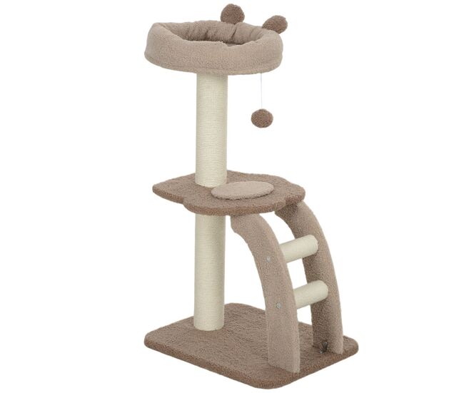 Pawhut árbol rascador para gatos altura 88 cm árbol para gatos torre para gatos con nido plataformas bola colgante escalera y poste de sisal café