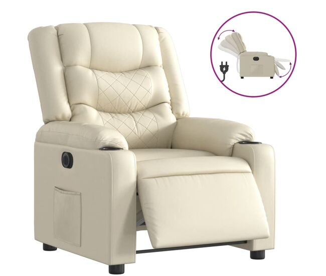 Vidaxl sillón reclinable eléctrico de cuero sintético crema
