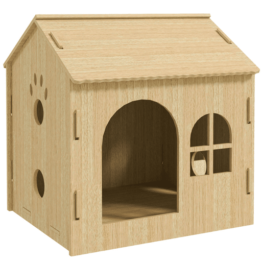 PawHut Casota para Cães Casa para Cães para Interior com Janelas Desenho de Patas Ocas Casa para Cães e Gatos 49,5x41x51 cm Madeira