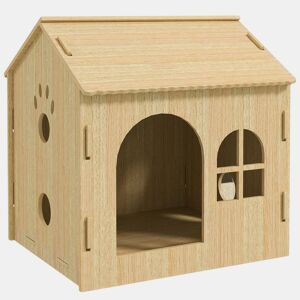 PawHut Casota para Cães Casa para Cães para Interior com Janelas Desenho de Patas Ocas Casa para Cães e Gatos 49,5x41x51 cm Madeira