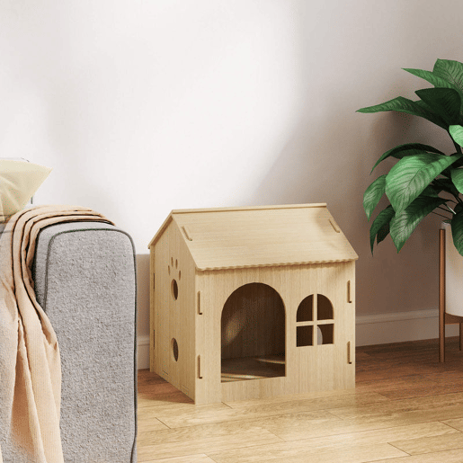 PawHut Casota para Cães Casa para Cães para Interior com Janelas Desenho de Patas Ocas Casa para Cães e Gatos 49,5x41x51 cm Madeira