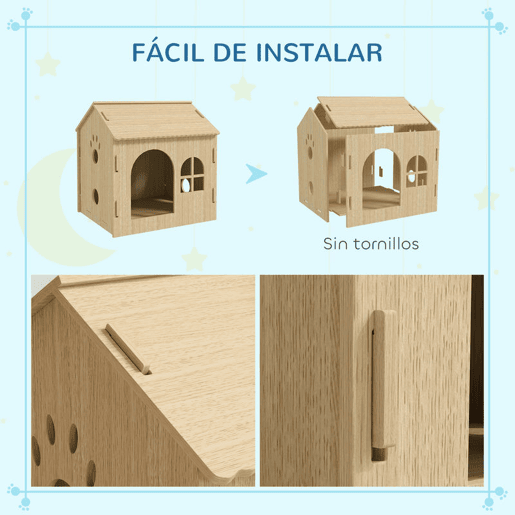 PawHut Casota para Cães Casa para Cães para Interior com Janelas Desenho de Patas Ocas Casa para Cães e Gatos 49,5x41x51 cm Madeira