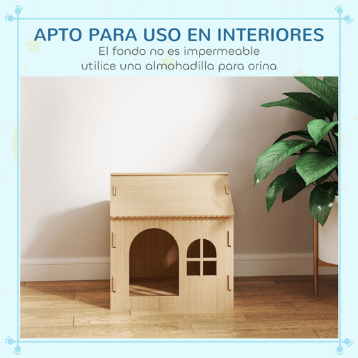 PawHut Casota para Cães Casa para Cães para Interior com Janelas Desenho de Patas Ocas Casa para Cães e Gatos 49,5x41x51 cm Madeira
