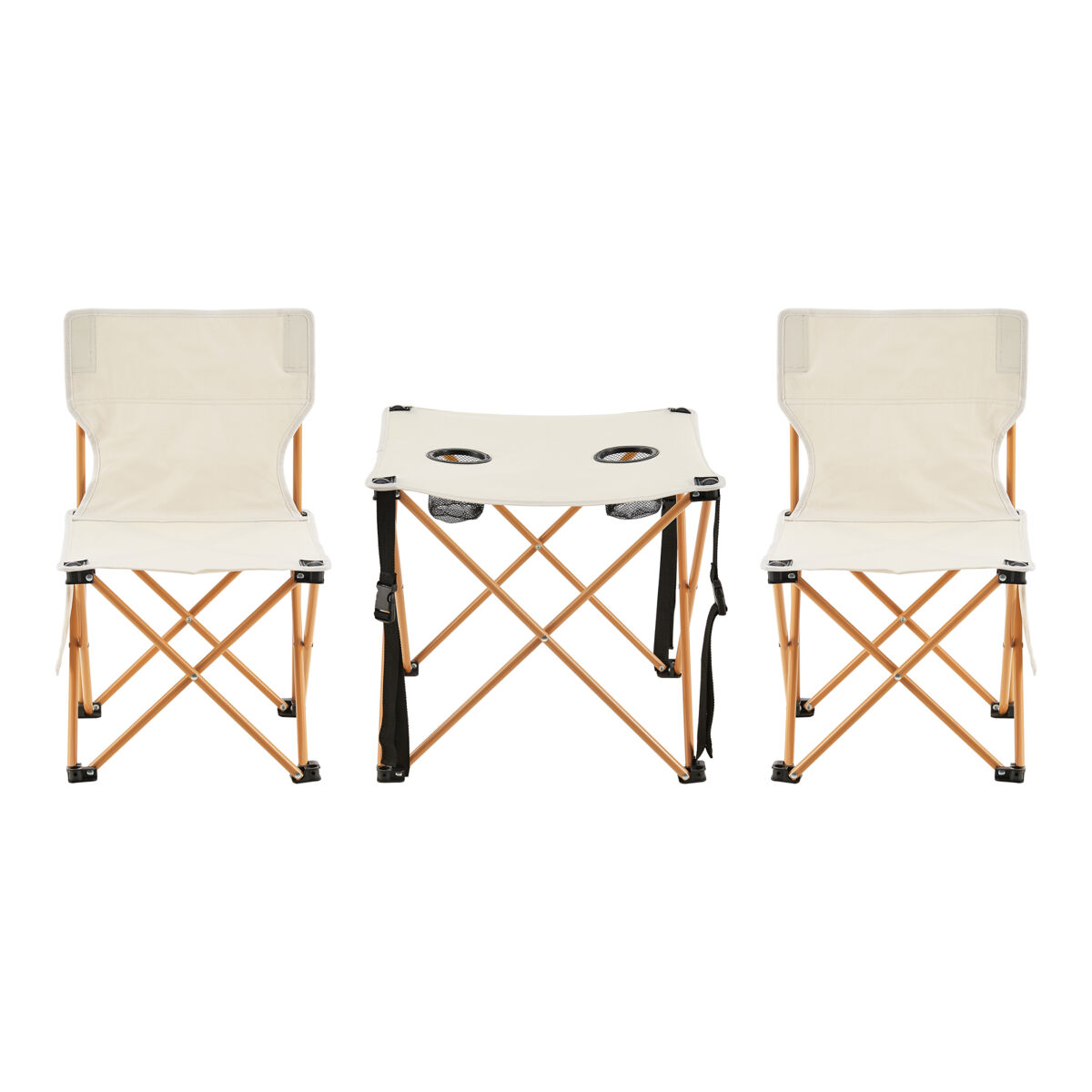 Mesa portátil con 2 sillas plegables camping banzi acero tela - beige [casa.pro]