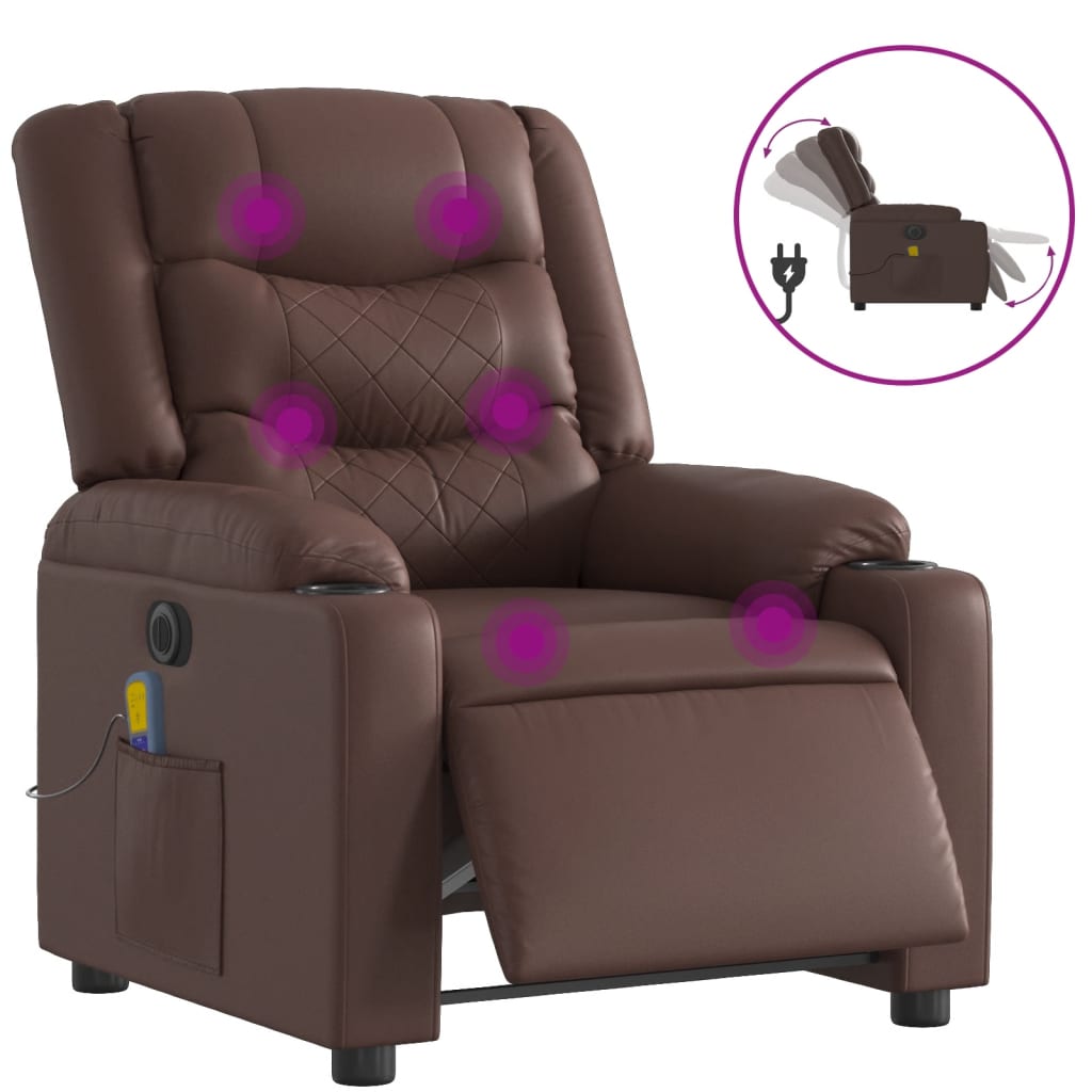 Vidaxl sillón de masaje reclinable eléctrico cuero sintético marrón