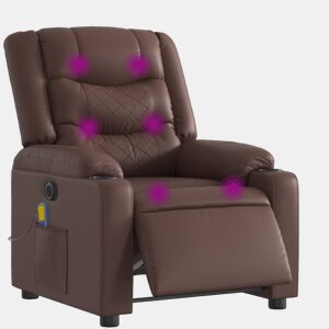 vidaXL Poltrona massagens reclinável elétrica couro artif. castanho