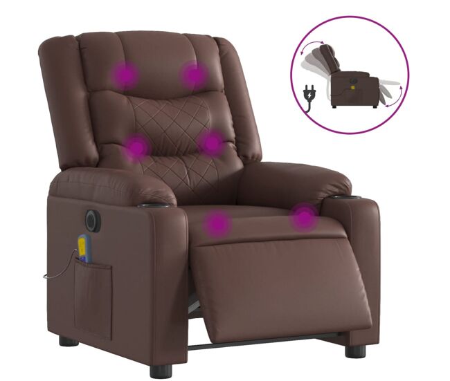Vidaxl sillón de masaje reclinable eléctrico cuero sintético marrón
