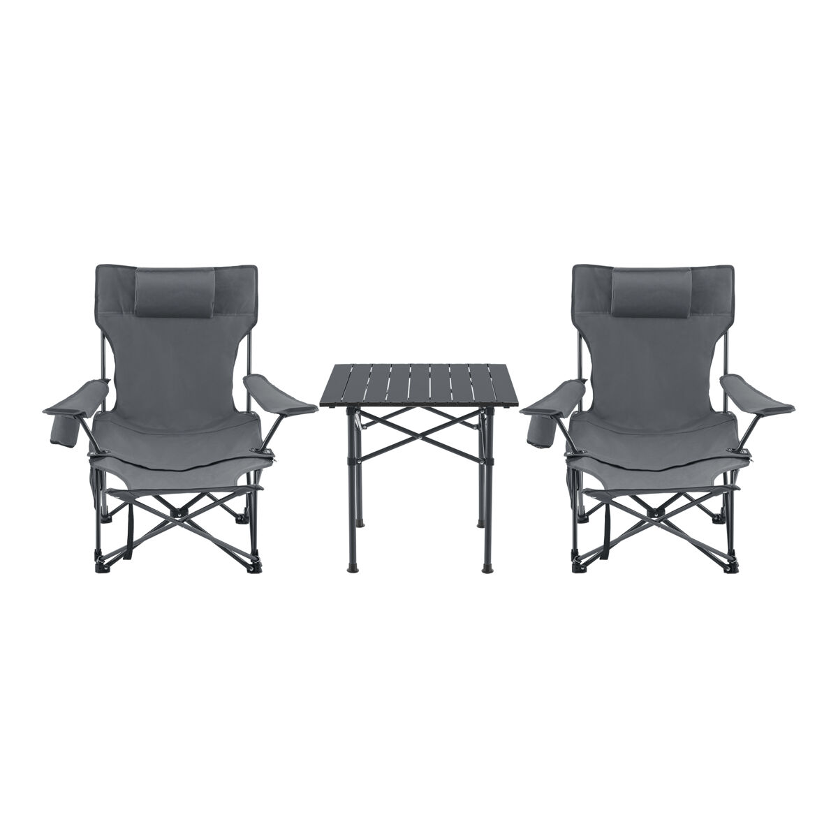 Mesa portátil con 2 sillas plegables camping bellante acero tela - gris [casa.pro]