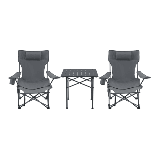 Mesa portátil com 2 cadeiras de campismo dobráveis Bellante Tecido de aço - Cinzento casa.pro Mesa portátil com 2 cadeiras de campismo dobráveis Bellante Tecido de aço - Cinzento casa.pro