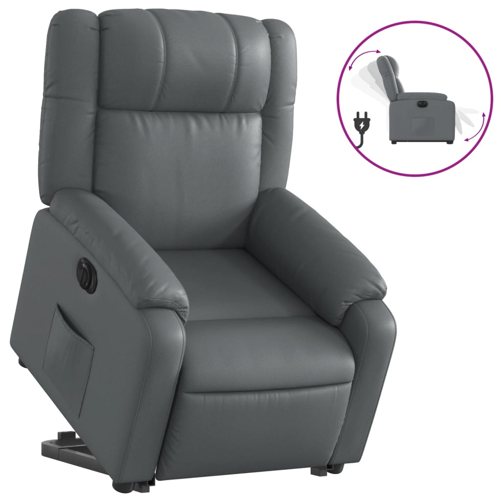 Vidaxl sillón reclinable elevable eléctrico de cuero sintético gris