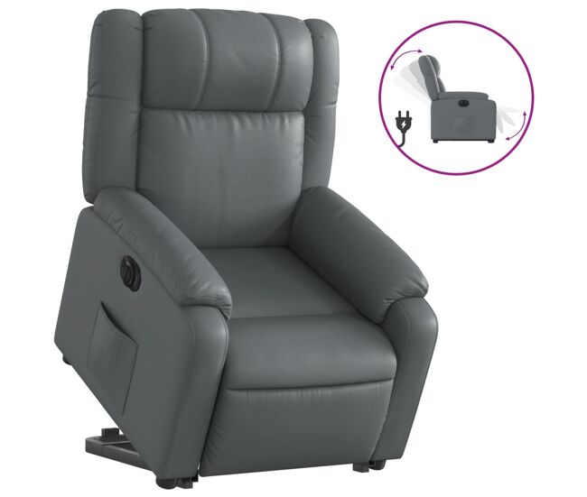 Vidaxl sillón reclinable elevable eléctrico de cuero sintético gris