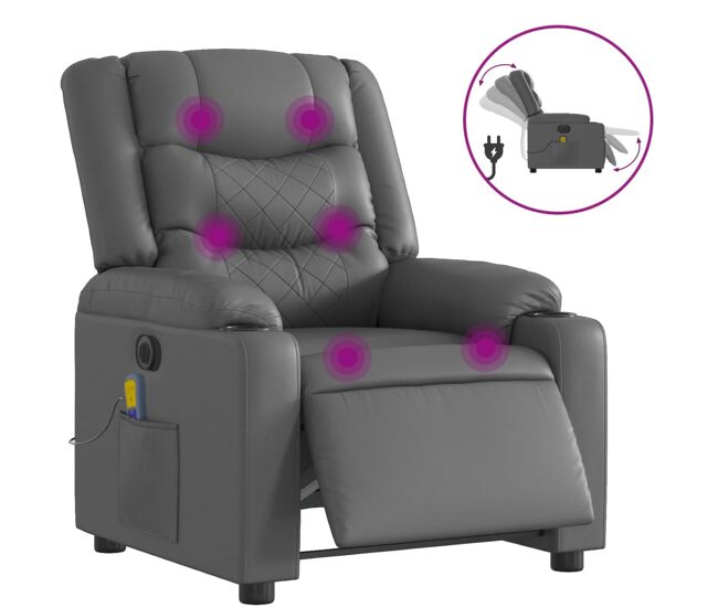 Vidaxl sillón de masaje reclinable eléctrico cuero sintético gris