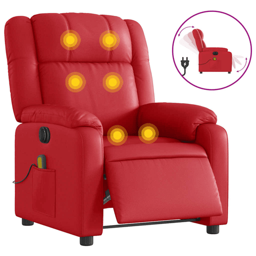 vidaXL Poltrona massagens reclinável elétrica couro artif. vermelho vidaXL Poltrona massagens reclinável elétrica couro artif. vermelho
