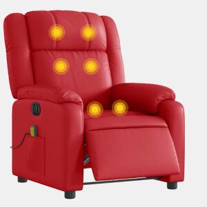 vidaXL Poltrona massagens reclinável elétrica couro artif. vermelho