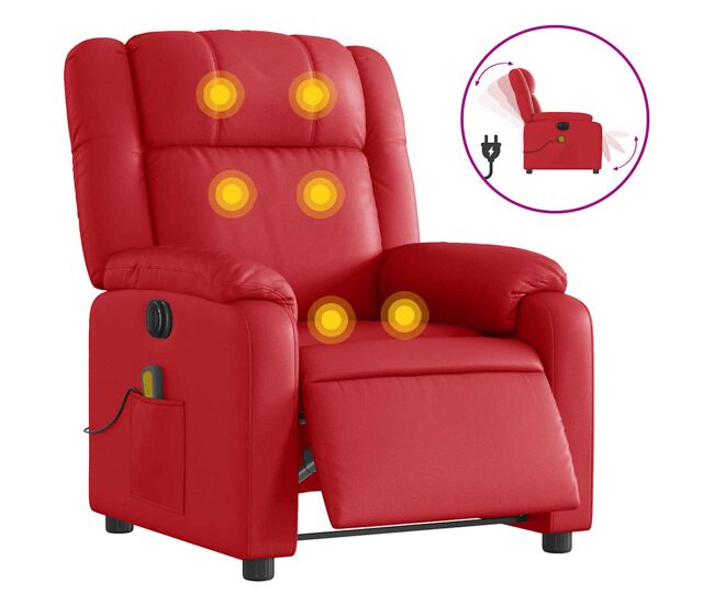 Vidaxl sillón de masaje reclinable eléctrico de cuero artificial rojo