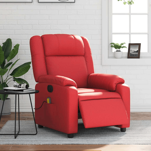 vidaXL Poltrona massagens reclinável elétrica couro artif. vermelho vidaXL Poltrona massagens reclinável elétrica couro artif. vermelho